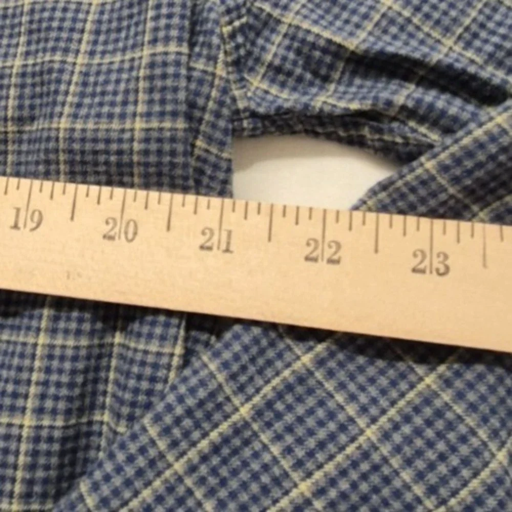 Banana‎ Republic men's blue plaid LS button up Untucked Fit shirt LG Cotton